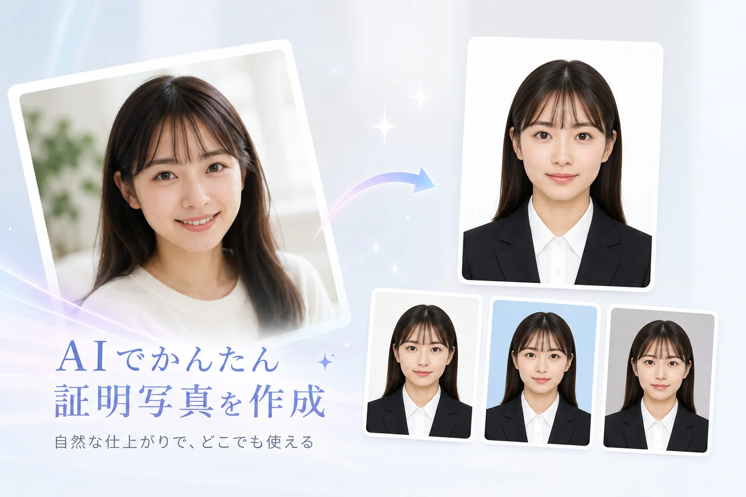 AI証明写真のサンプル画像
