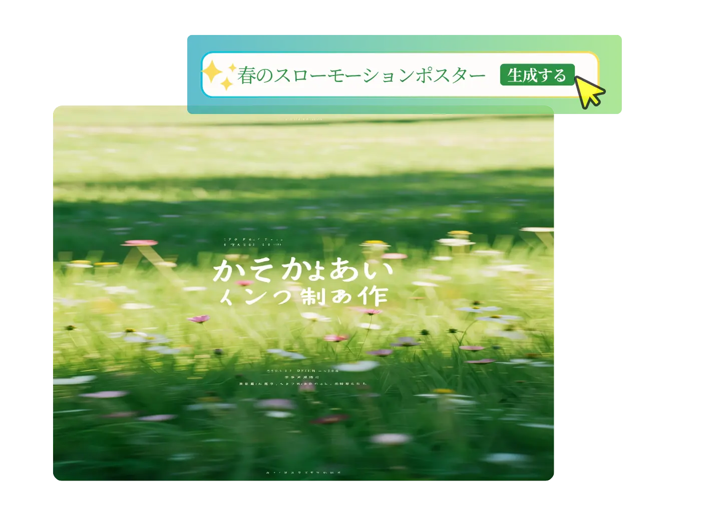 画像生成AIで春らしい自然風景ポスターを作成する画面