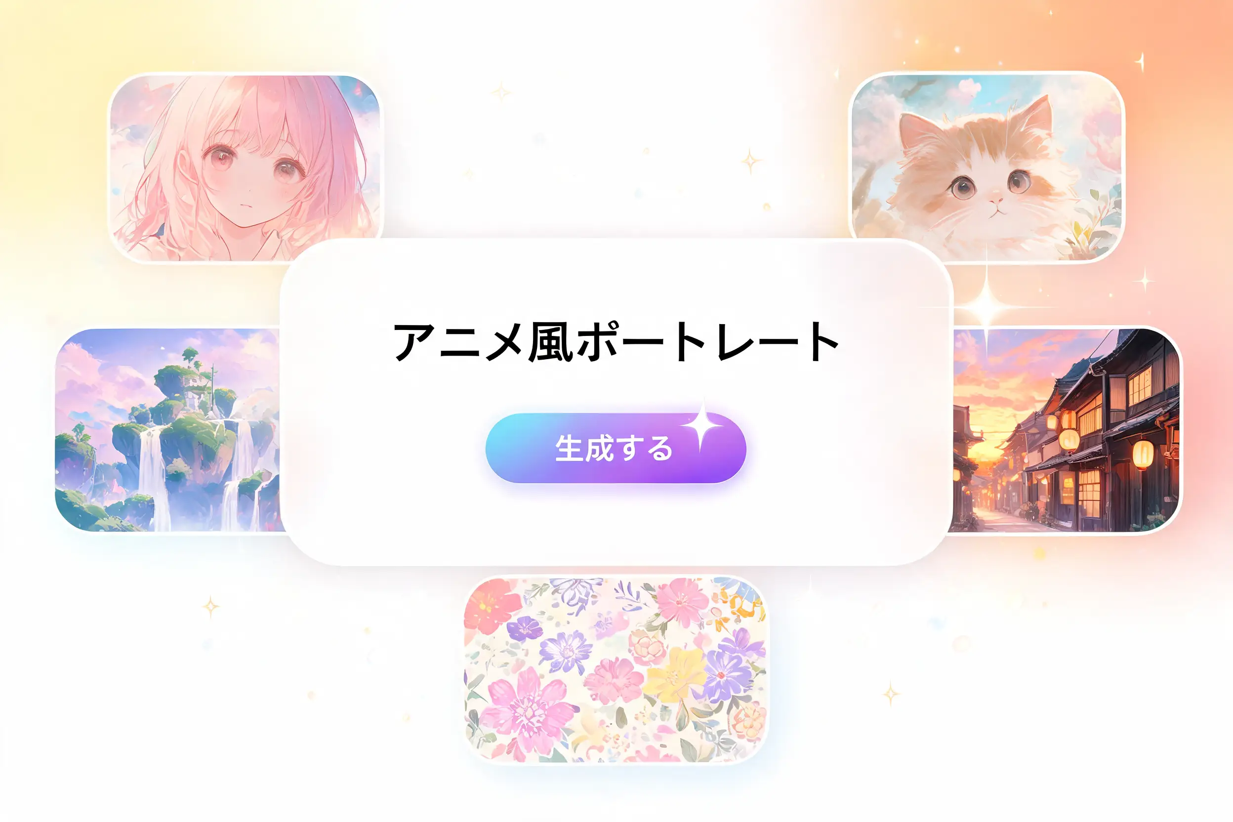 AIイラスト生成で日本語のアイデアから多彩なイラストスタイルを作成するイメージ