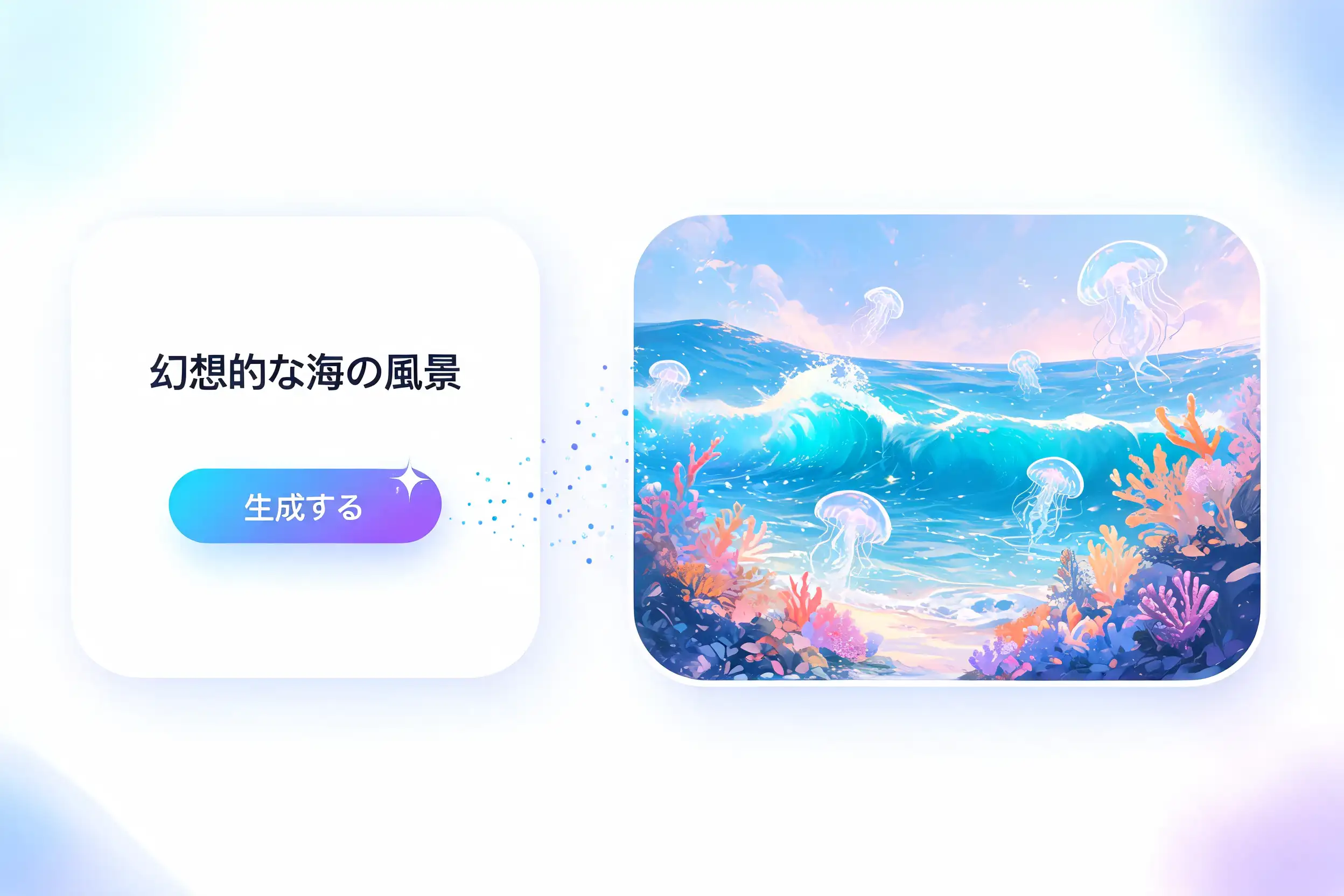 AIイラスト生成で幻想的な海の風景イラストを生成する日本語入力画面