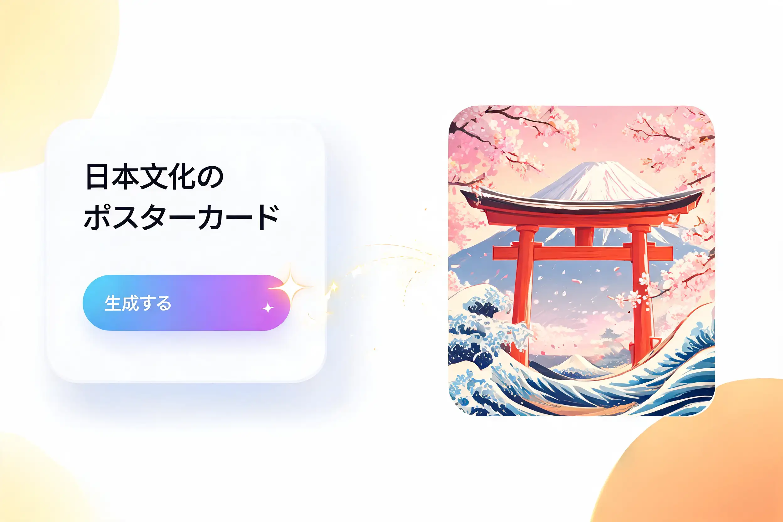 AIイラスト生成で日本文化を描いた手書き風ポスターカードを作成する画面