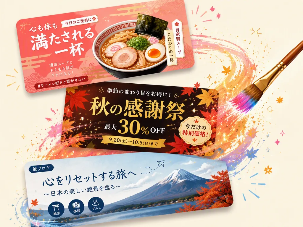 SNS投稿・広告バナー・ブログヘッダーなど多彩なビジュアルをAIデザインでスピード制作