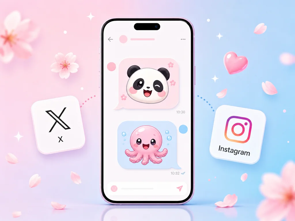 スマートフォンのチャットでオリジナル絵文字を使って会話する様子