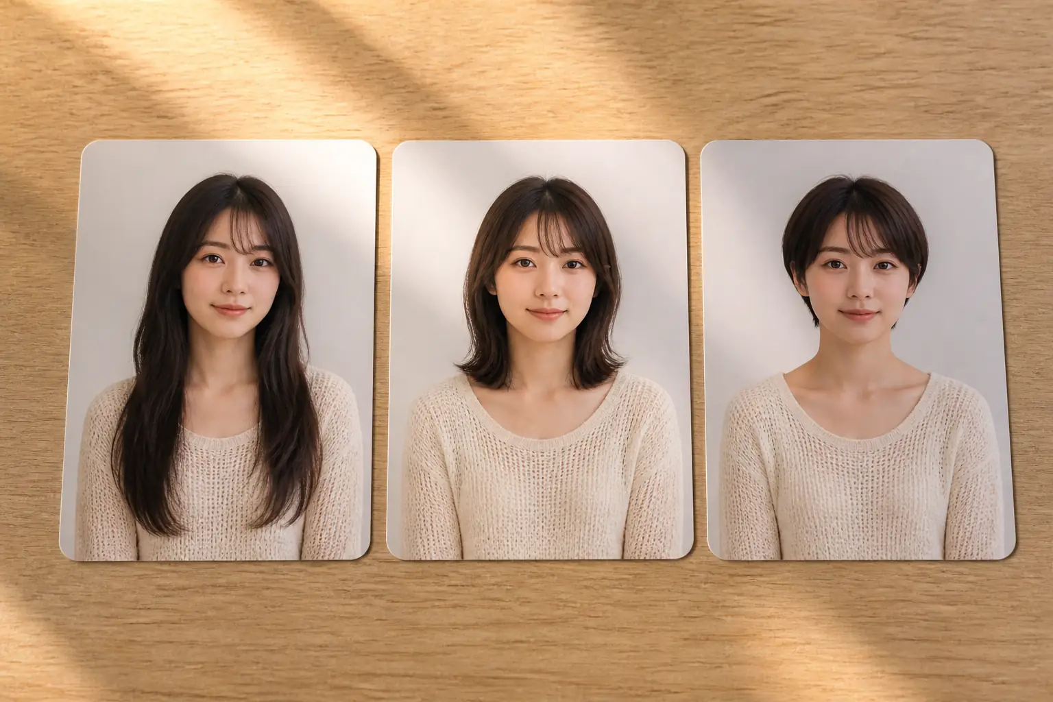 Three photos of one person lined up to compare hair lengths