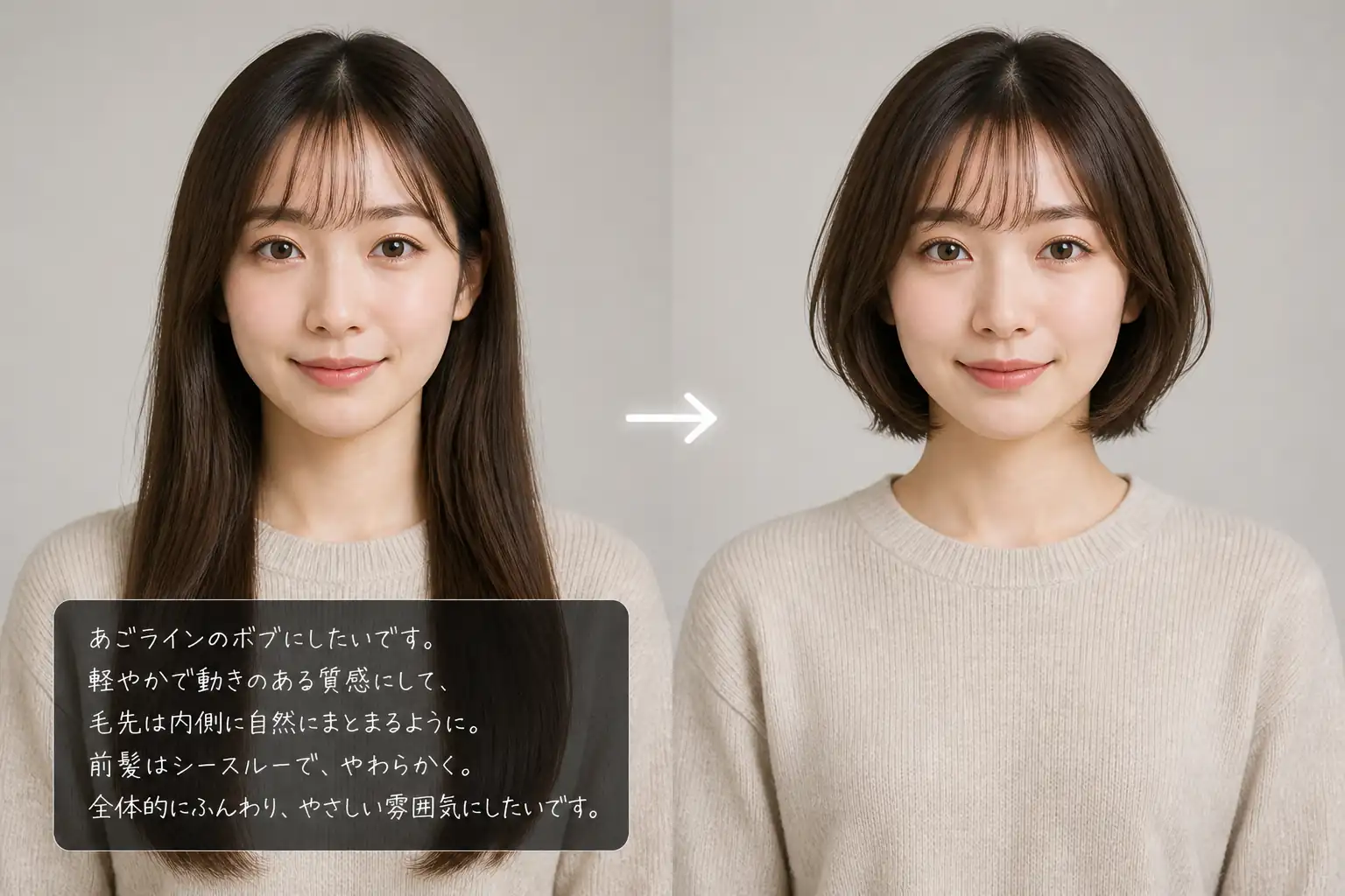 The flow of uploading one photo and trying a new hairstyle with AI