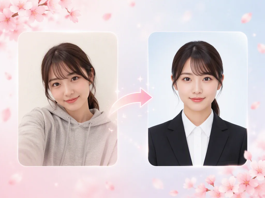 就活用スーツ姿の証明写真を自撮りから作成する比較イメージ