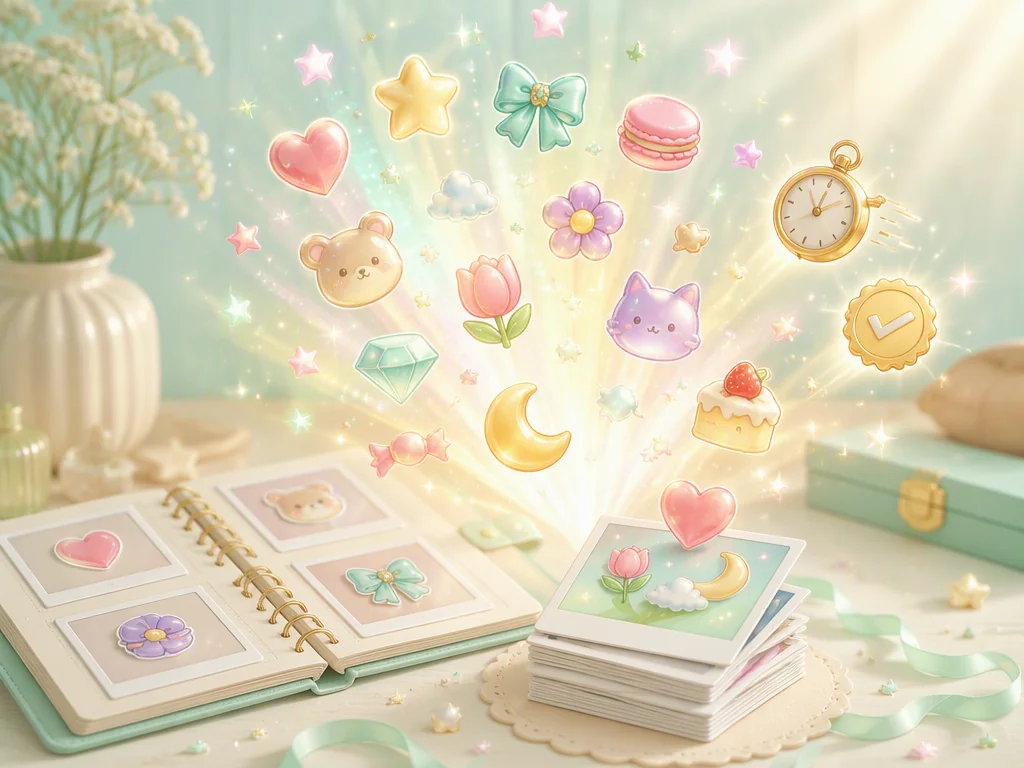 Icons being generated in seconds and collected into a photo-card album for easy saving