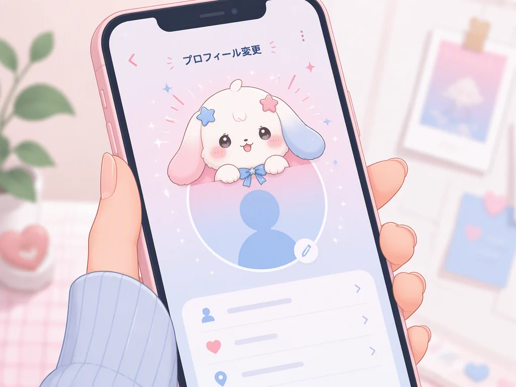 Smartphone screen showing an original icon being set as an SNS profile picture after AI generation
