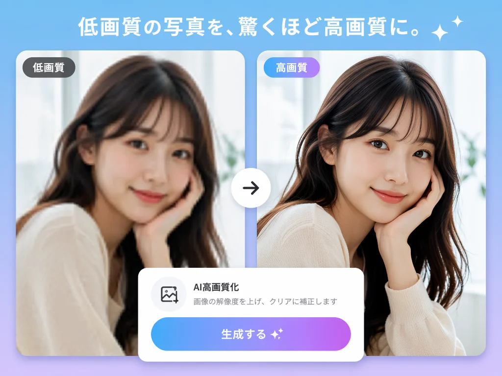 人像写真の高画質化でポートレートの質感が向上する例