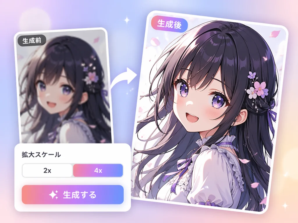 イラスト高画質化でアニメ風画像を拡大する例