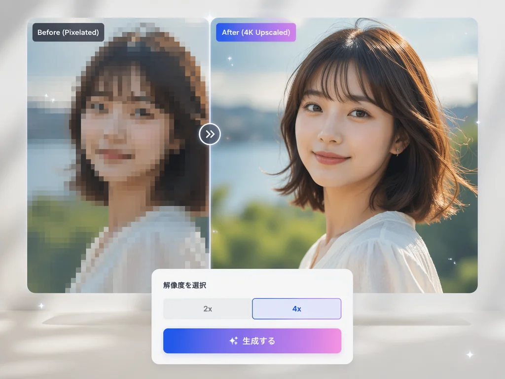 AI画像アップスケールで解像度を4Kまで引き上げる before/after の例