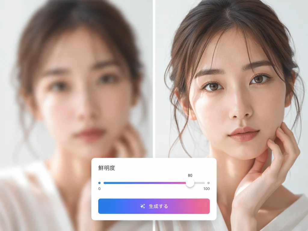AI画像鮮明化によりぼやけた写真がくっきりとする様子