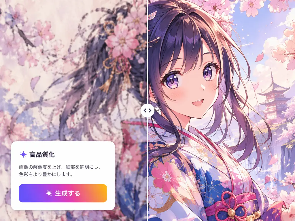 イラスト高画質化でアニメ風イラストの線がくっきりとする例
