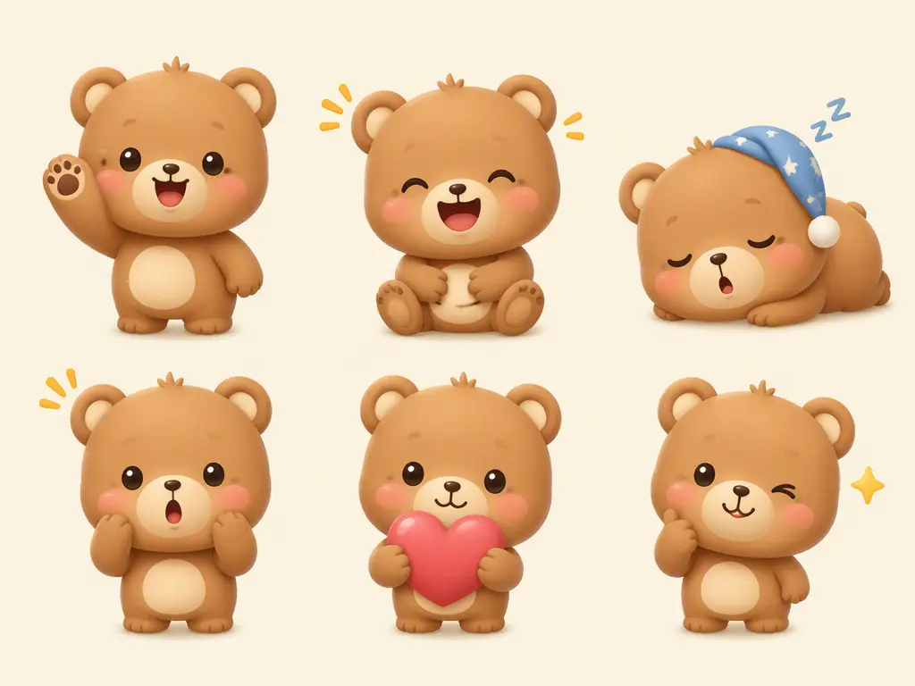 同じキャラクターから複数のバリエーションを生成したLINE表情包の例