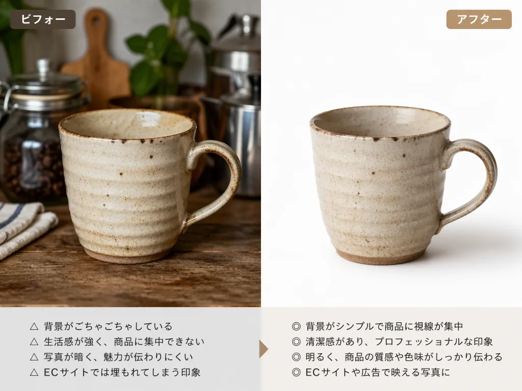 EC商品写真の背景を削除して白背景に統一するイメージ