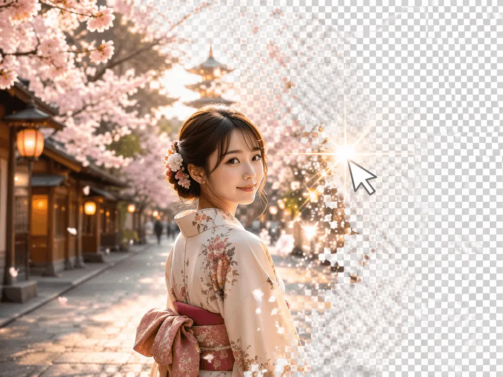 背景削除AIツールで写真の背景をワンクリックで透過するイメージ