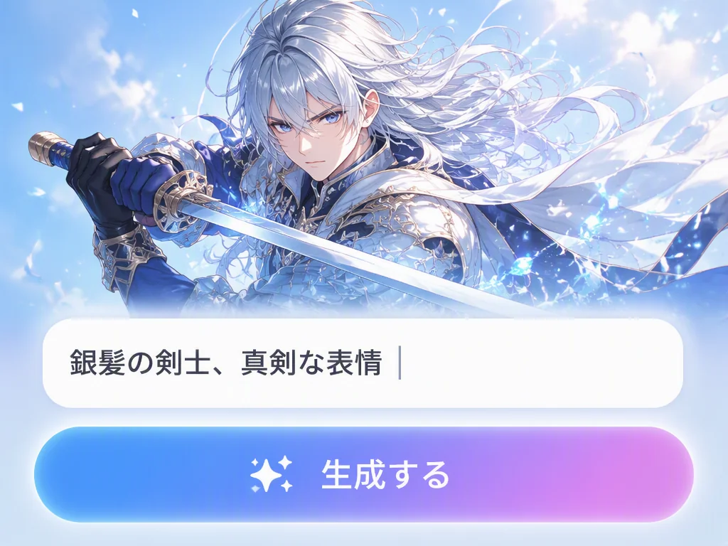An anime swordsman character being generated from a prompt input box