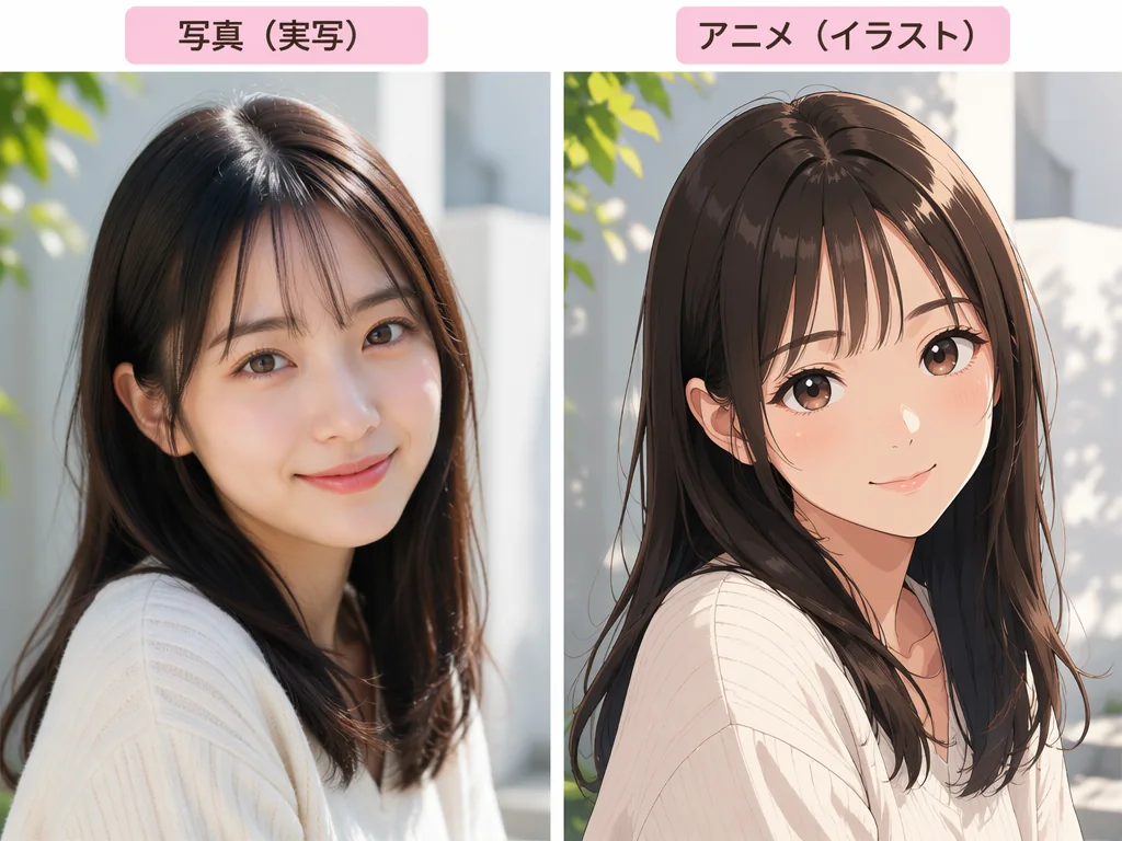人物写真の写真アニメ化Before/After例