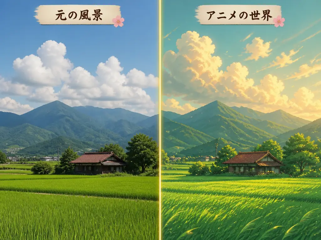 風景写真の写真アニメ風加工Before/After例