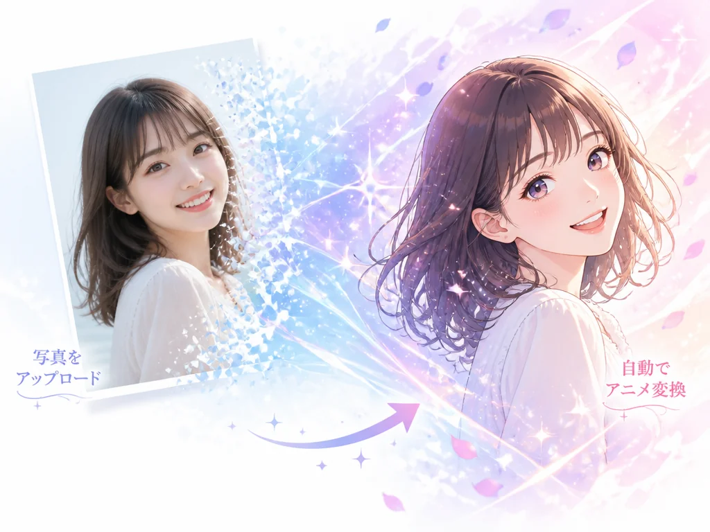 写真アップロードでAIが自動アニメ変換 - 写真が魔法のようにアニメ風画像へ